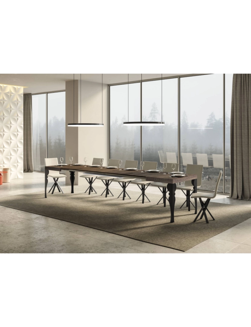 imagem de Mesa de jantar extensível 90x130/390 cm Paxon Nogueira quadro Antracite4