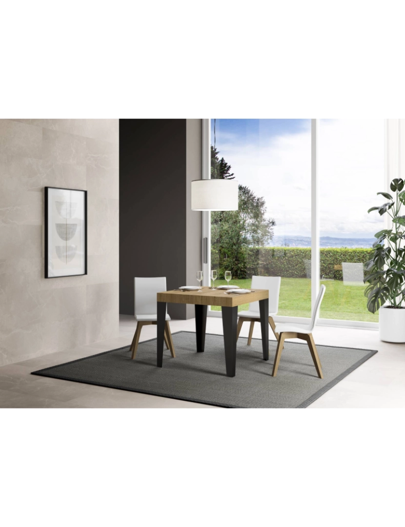 imagem de Mesa de jantar extensível 90x90/246 cm Flame Carvalho Natural quadro Antracite2