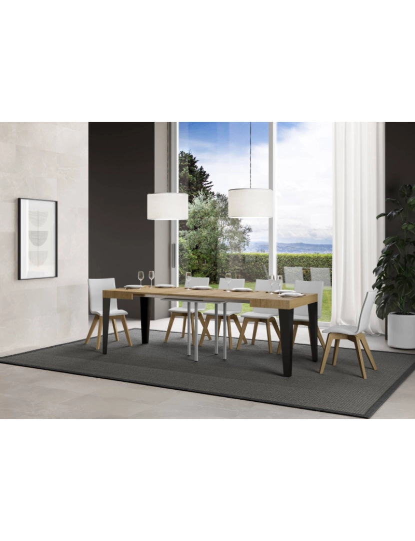 imagem de Mesa de jantar extensível 90x90/246 cm Flame Carvalho Natural quadro Antracite3