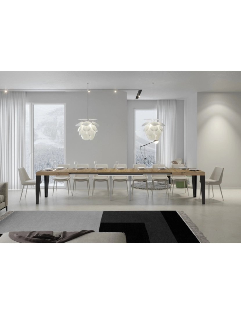 imagem de Mesa de jantar extensível 90x130/390 cm Flame Carvalho Natural quadro Antracite4