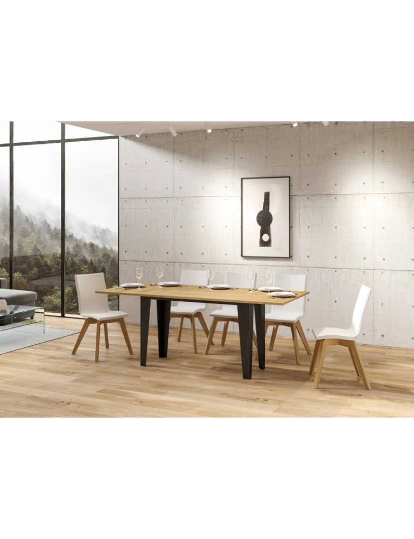 imagem de Mesa de jantar extensível tipo livro 120/200x45/90 cm Flame Double Carvalho Natural quadro Antracite4