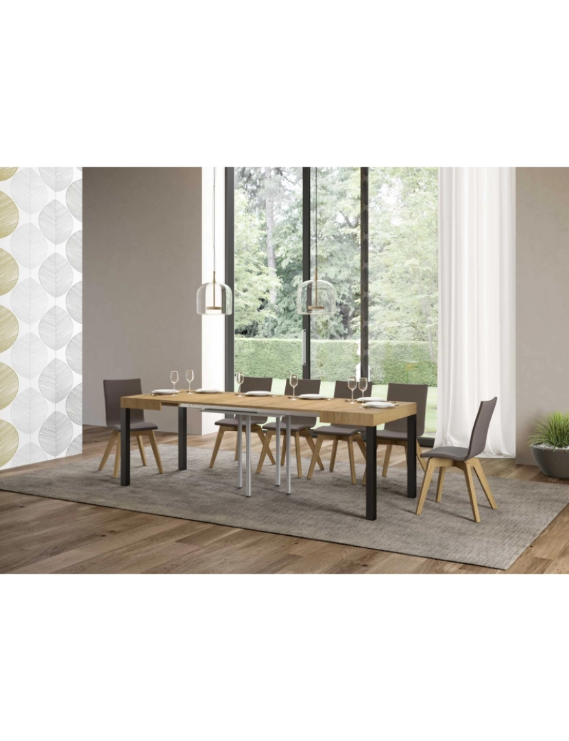 imagem de Mesa de jantar extensível 90x90/246 cm Everyday Carvalho Natural quadro Antracite3