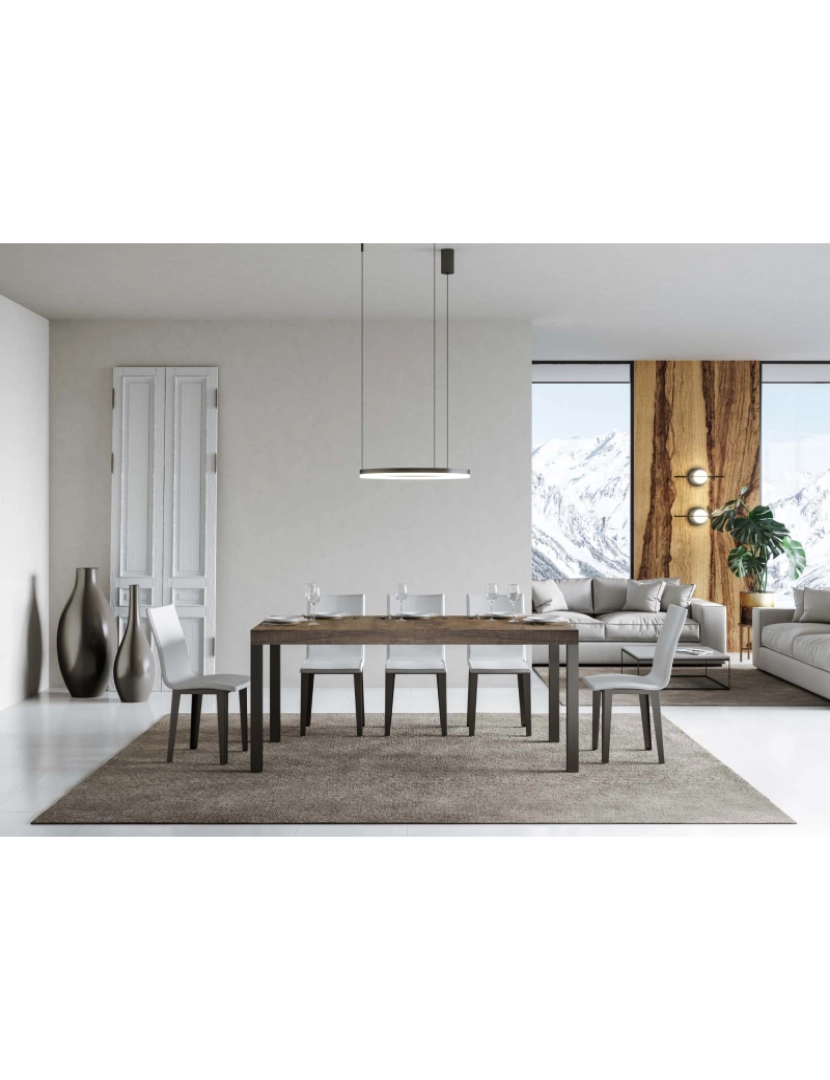 imagem de Mesa de jantar extensível 90x180/440 cm Everyday Nogueira quadro Antracite2