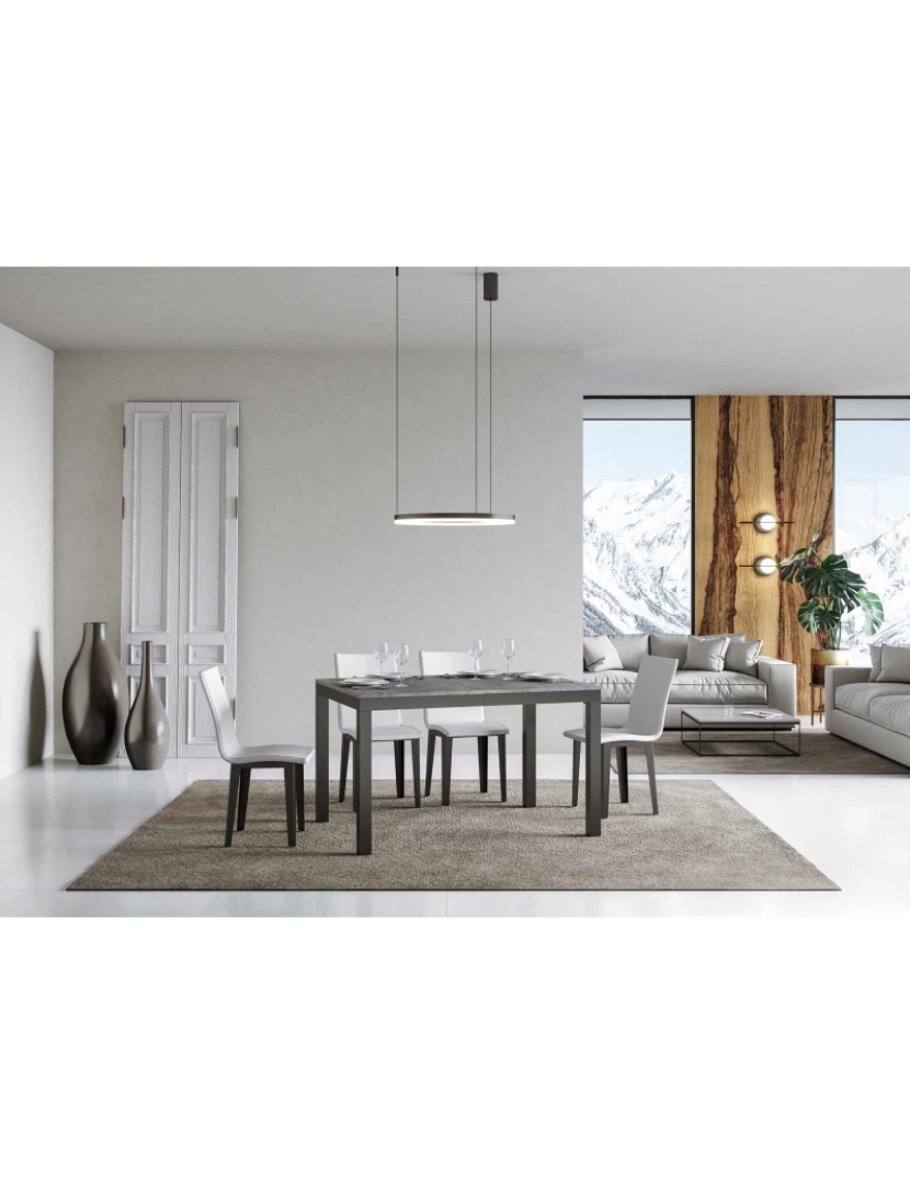 imagem de Mesa de jantar extensível 90x120/380 cm Everyday Evolution Cimento quadro Antracite2