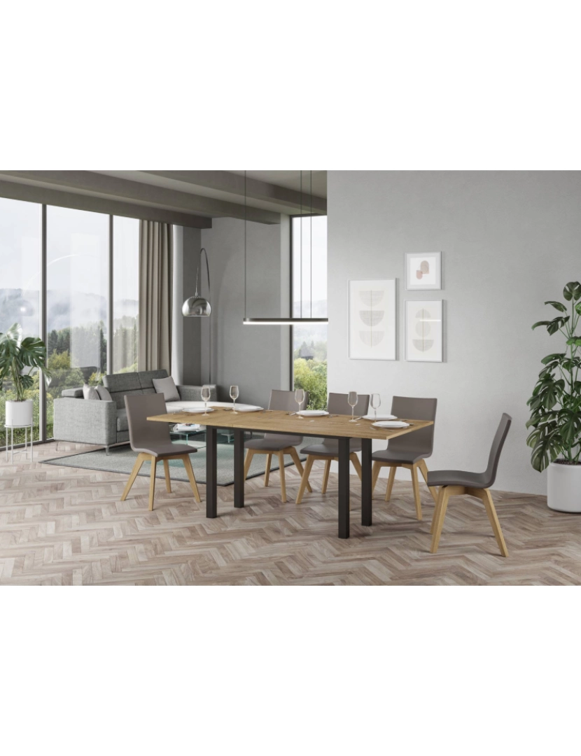 imagem de Mesa de jantar extensível tipo livro 120/200x45/90 cm Everyday Double Carvalho Natural quadro Antracite4