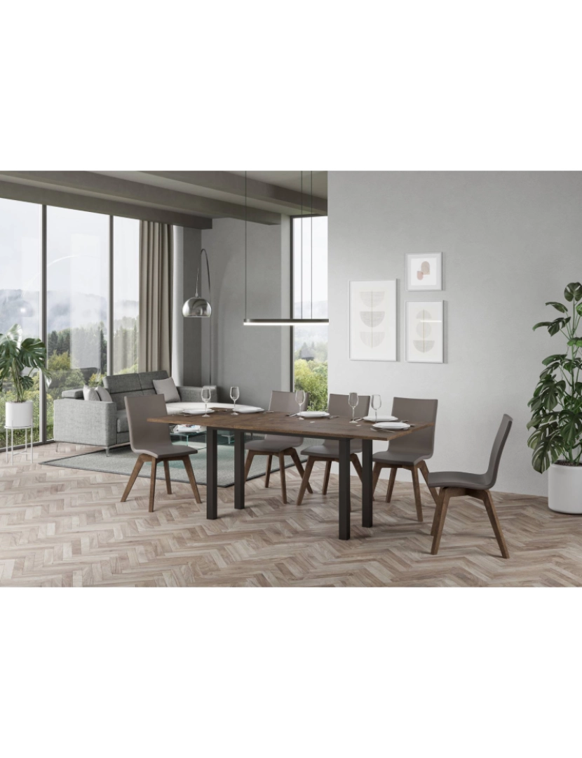 imagem de Mesa de jantar extensível tipo livro 120/200x45/90 cm Everyday Double Nogueira quadro Antracite4