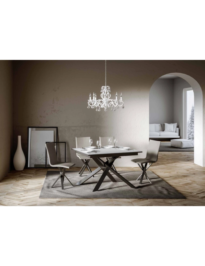 imagem de Mesa de jantar extensível 90x120/180 cm Ganty Cinza Branca - borda Antracite quadro Antracite2