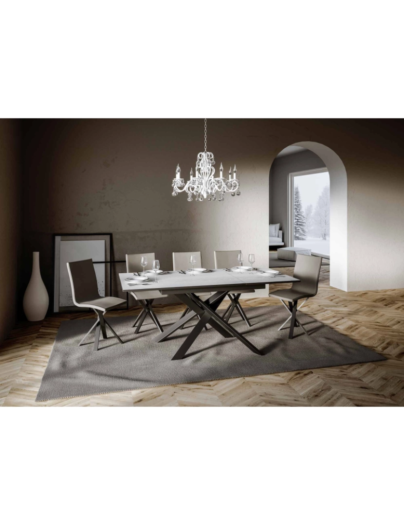 imagem de Mesa de jantar extensível 90x120/180 cm Ganty Cinza Branca - borda Antracite quadro Antracite3