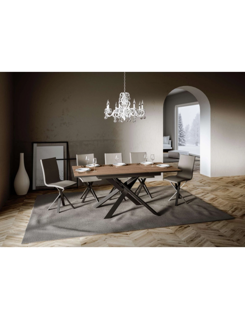 imagem de Mesa de jantar extensível 90x120/180 cm Ganty Carvalho Natural - borda Antracite quadro Antracite3