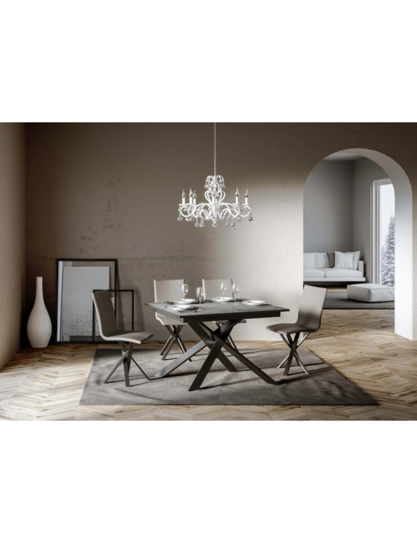 imagem de Mesa de jantar extensível 90x120/180 cm Ganty Cimento - borda Antracite quadro Antracite2