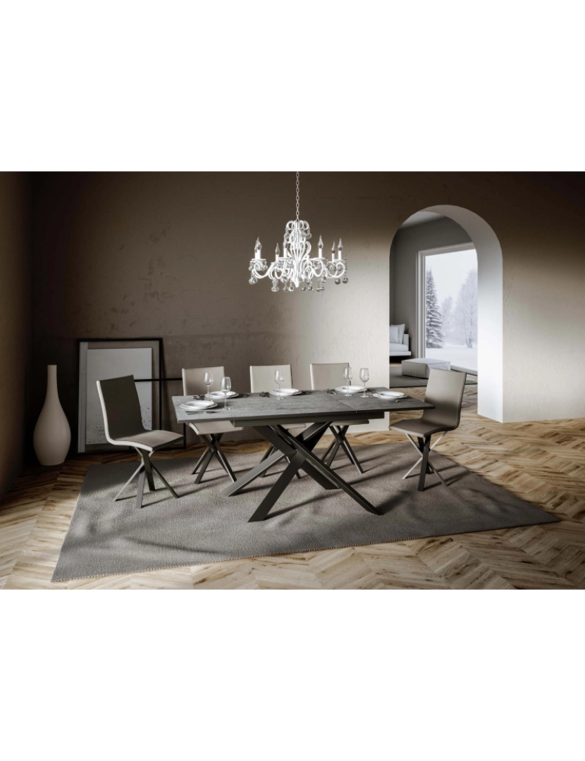 imagem de Mesa de jantar extensível 90x120/180 cm Ganty Cimento - borda Antracite quadro Antracite3