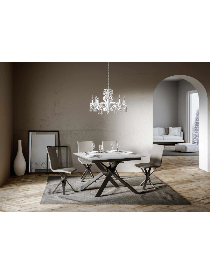 imagem de Mesa de jantar extensível 90x120/180 cm Ganty Cinza Branca - borda em tom quadro Antracite2