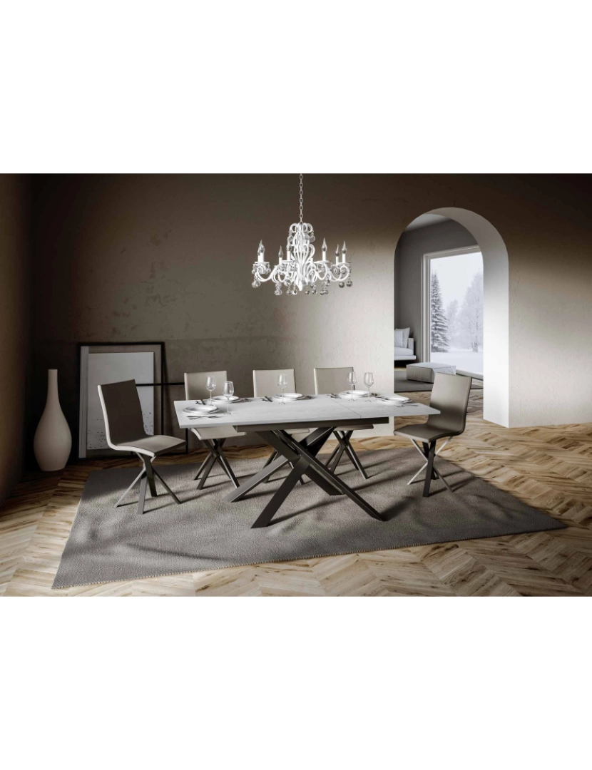 imagem de Mesa de jantar extensível 90x120/180 cm Ganty Cinza Branca - borda em tom quadro Antracite3