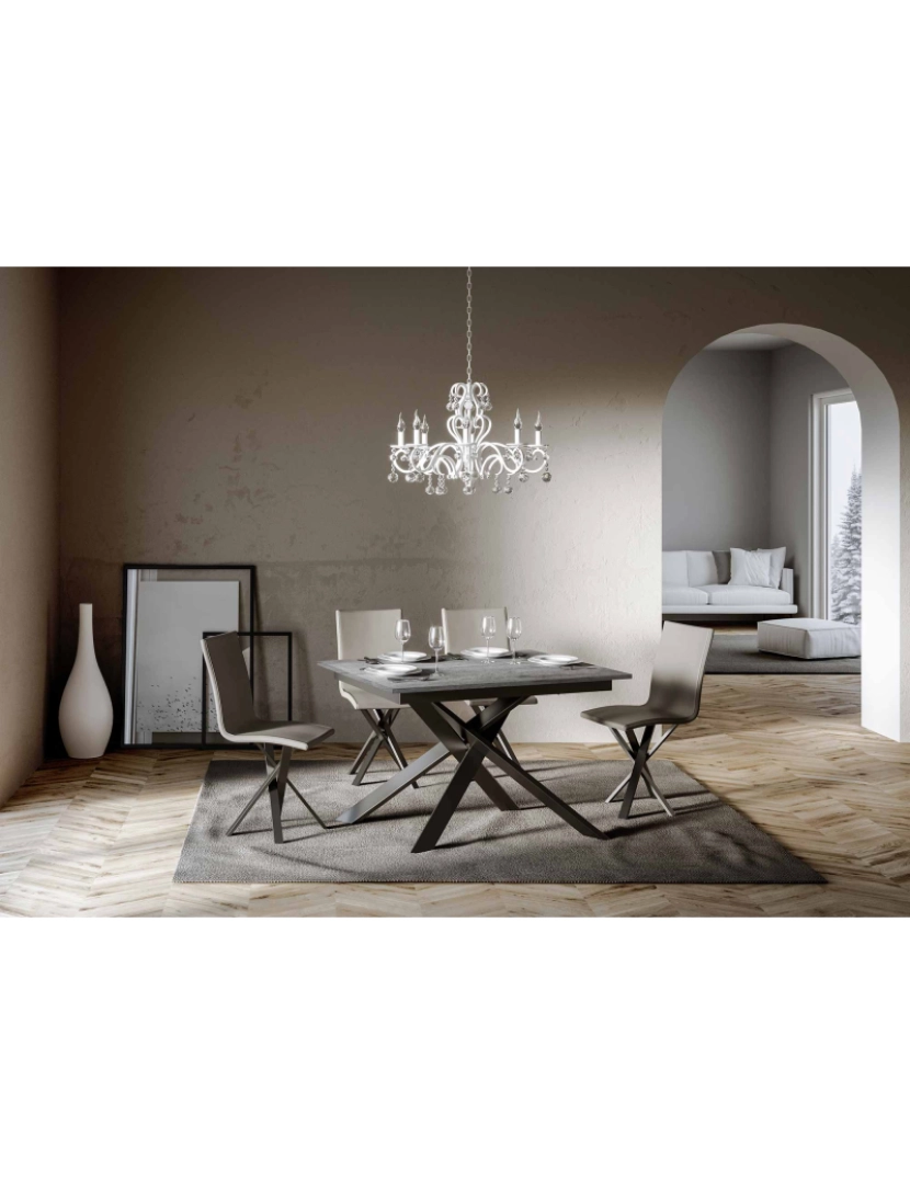 imagem de Mesa de jantar extensível 90x120/180 cm Ganty Cimento - borda em tom quadro Antracite2