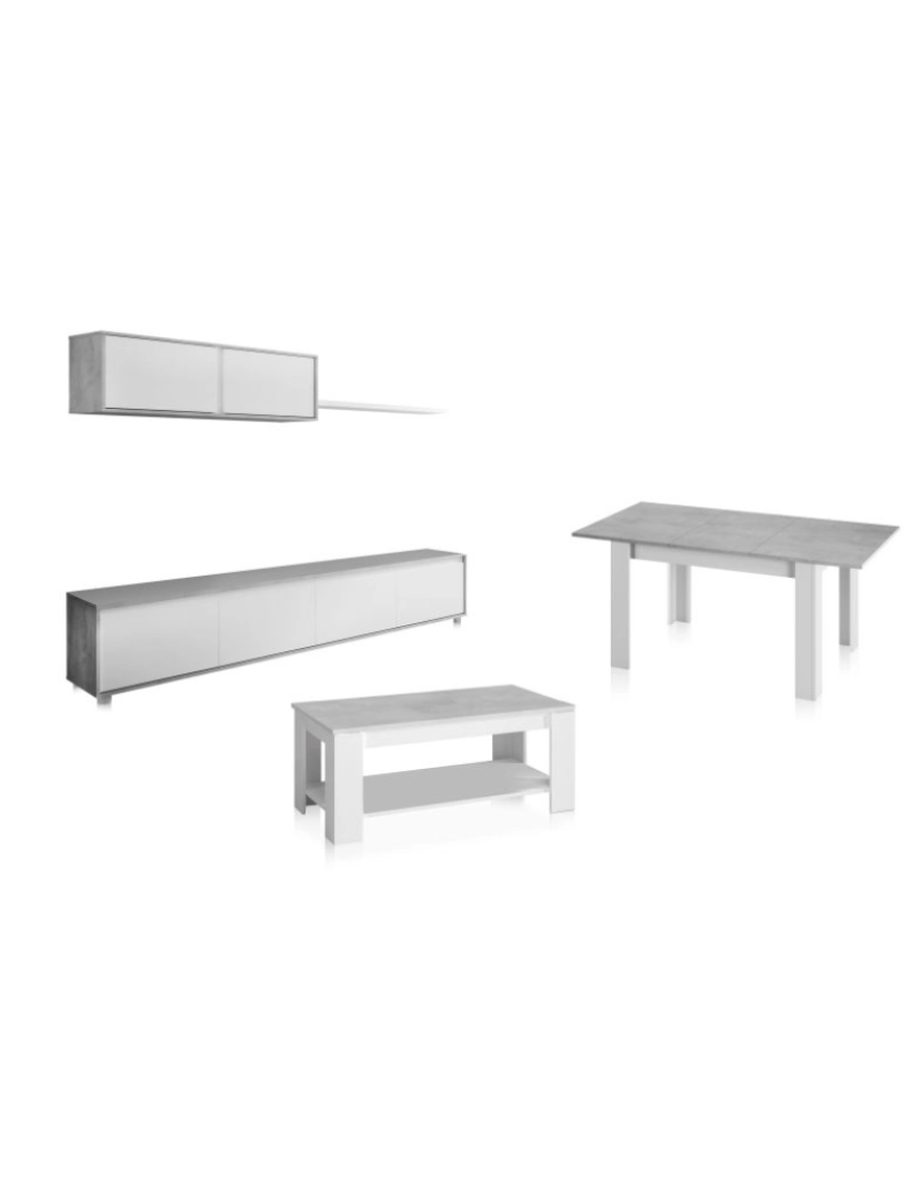 imagem de Pack salón con mesa de centro y mesa de comedor Arlet Blanco Artik (Blanco Mate) - Gris Cemento 200 x 43 x 41 cm4