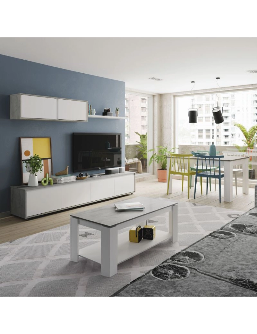 imagem de Pack sala de estar com mesa de centro Arlet Blanco Artik (Blanco Mate) - Gris Cemento 200 x 43 x 41 cm3
