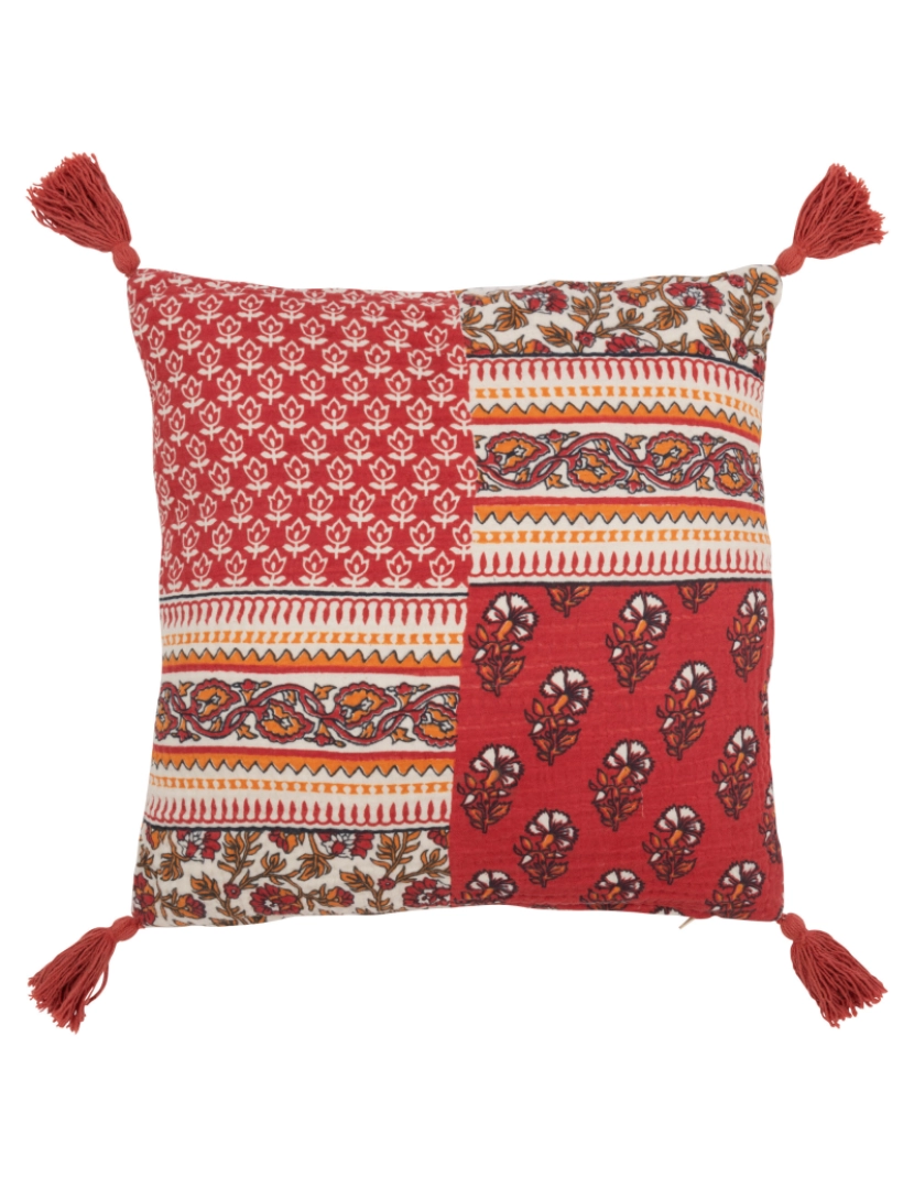 J-Line - J-Line Cushion Flores +Floches algodão vermelho