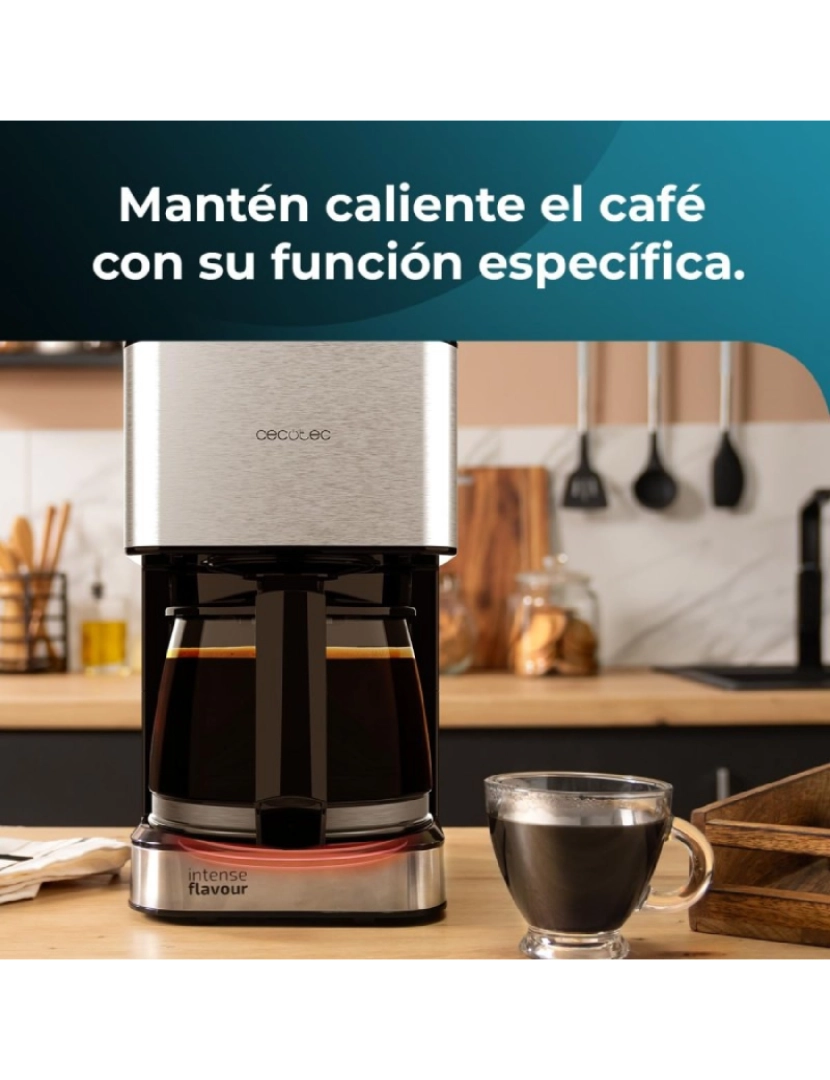 imagem de Cecotec Máquina de café de filtro, para 6 chávenas, com acabamentos em aço inoxidável e intensificador de aroma.3