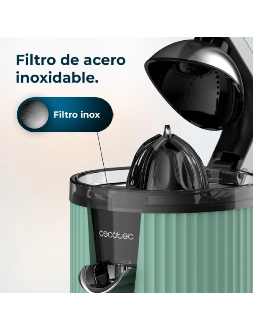 imagem de Cecotec Espremedor elétrico com braço retro para laranjas e citrinos com 600 W de potência, filtro em aço inoxidável, cone em plástico, alavanca para extrair a polpa e sistema antigotejamento.3