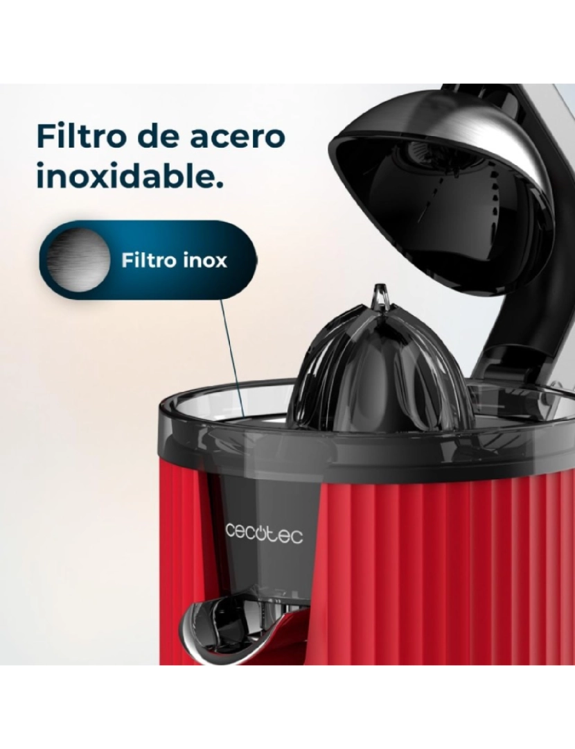 imagem de Cecotec Espremedor elétrico com braço retro para laranjas e citrinos com 600 W de potência, filtro em aço inoxidável, cone em plástico, alavanca para extrair a polpa e sistema antigotejamento.3