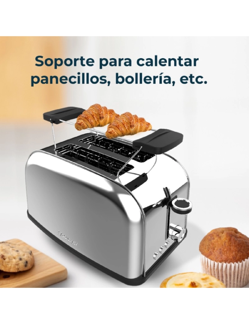 imagem de Cecotec Torradeira vertical de aço com dupla rahura curta, 850 W de potência e suporte para pãezinhos.3