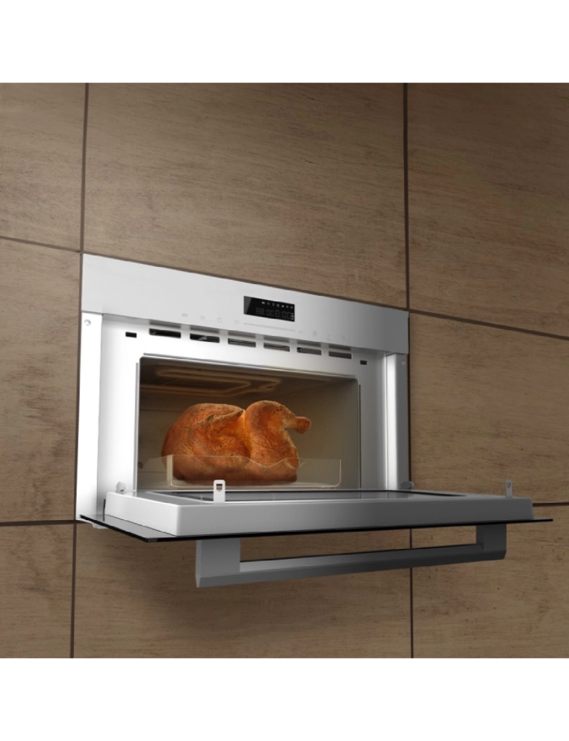 imagem de Cecotec Forno micro-ondas de encastrar Glass White de 34 L em vidro preto com função de micro-ondas, modo Grill, Descongelar, Menu predefinido, Cozedura rápida, Temporizador eletrónico.2