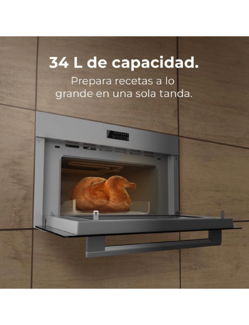 imagem de Cecotec Forno micro-ondas de encastrar Glass Grey de 34 L em vidro preto com função de micro-ondas, modo Grill, Descongelar, Menu predefinido, Cozedura rápida, Temporizador eletrónico.3