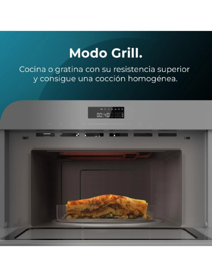 imagem de Cecotec Forno micro-ondas de encastrar Glass Grey de 34 L em vidro preto com função de micro-ondas, modo Grill, Descongelar, Menu predefinido, Cozedura rápida, Temporizador eletrónico.5