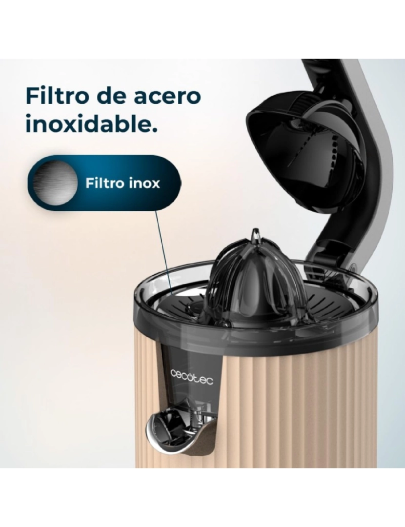 imagem de Cecotec Espremedor elétrico com braço retrô para laranjas e citrinos com 600 W de potência, filtro em aço inoxidável, cone em plástico, alavanca para extrair a polpa e sistema anti-gotas.3