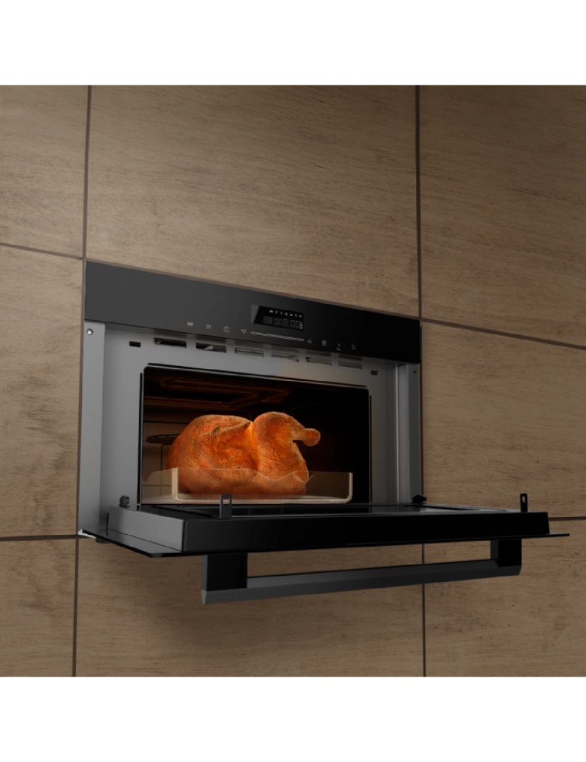 imagem de Cecotec Forno micro-ondas de encastrar Line de 34 L em vidro preto com função de micro-ondas, Convecção, modo Grill, Descongelar, Menu predefinido, Cozedura rápida, Temporizador eletrónico.2