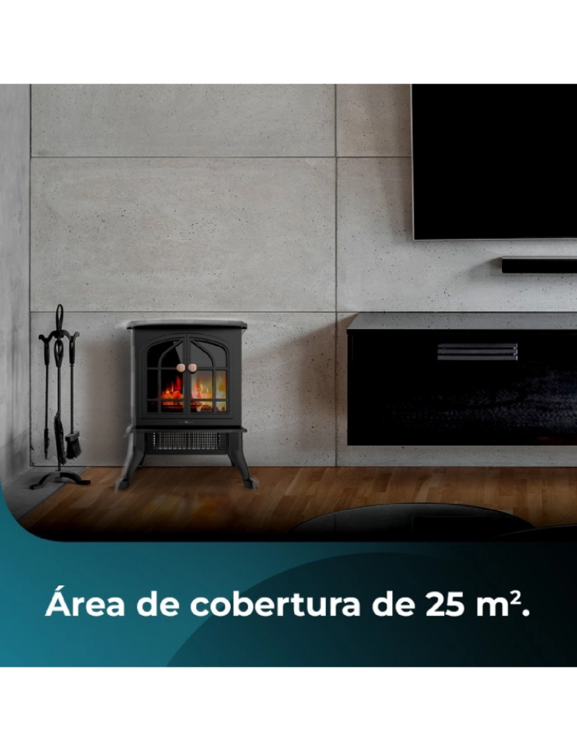 imagem de Cecotec Lareira elétrica com 2000 W de potência, 2 níveis de potência, termóstato ajustável e controlo das chamas.3