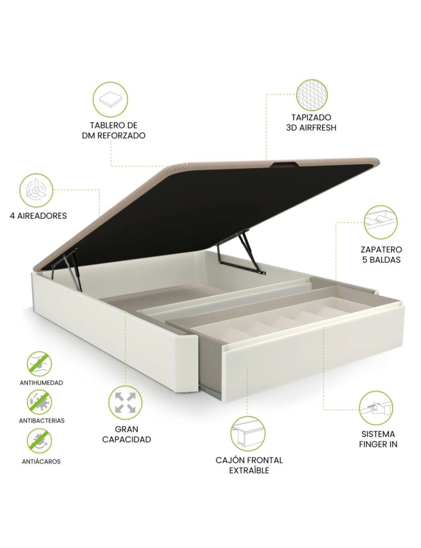 Duehome - Sommier rebatível Luxury Premium 3D Blanco 150x190 cm