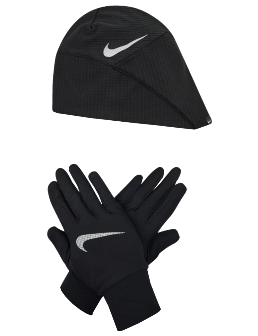 Nike - Wmns Essential Running Hat-Glove Set, Luvas pretas, Beannie