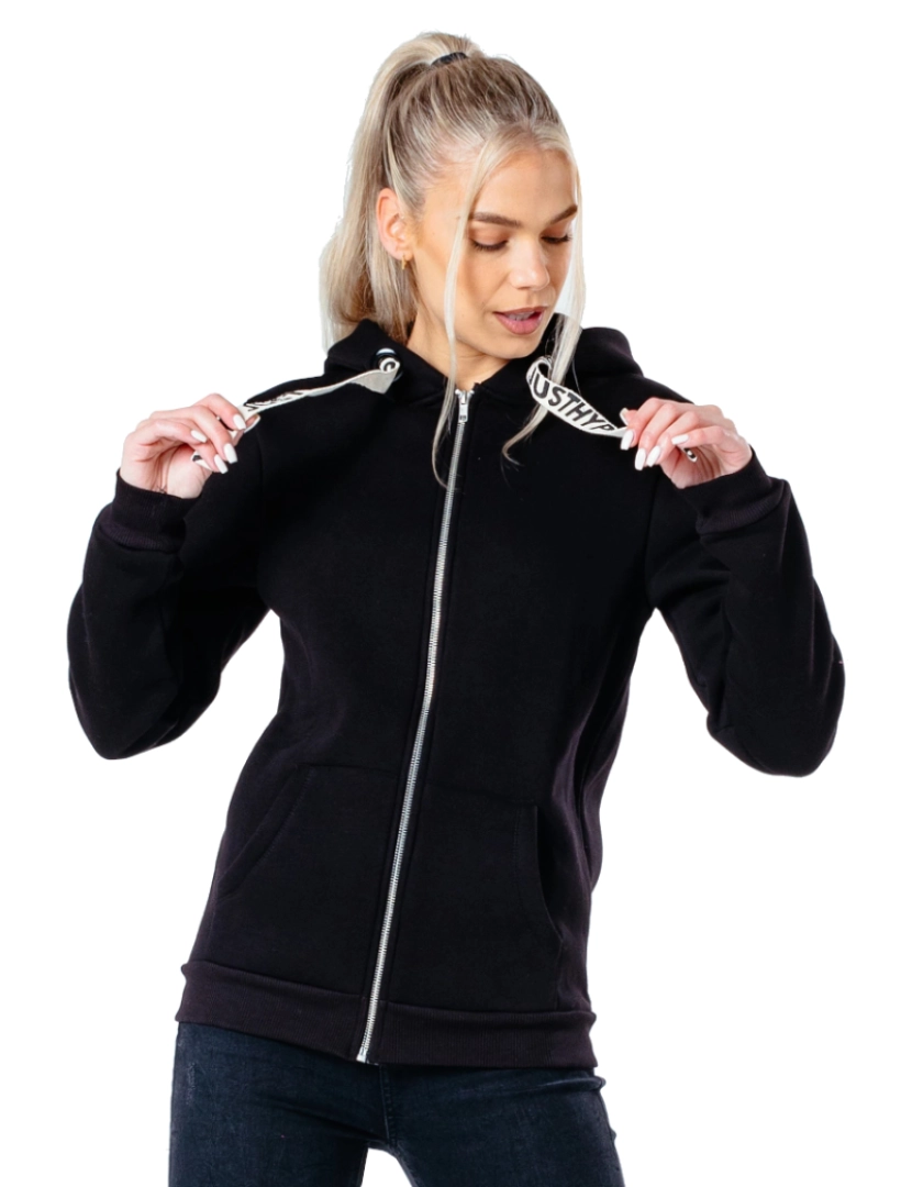 imagem de Drawstring Zip Hoodie, capa preta2