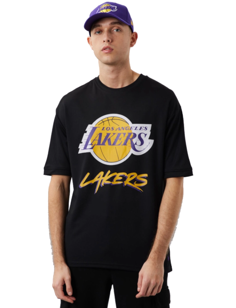 New Era - Nba Los Angeles Lakers Script Mesh Tee, T-shirt preto