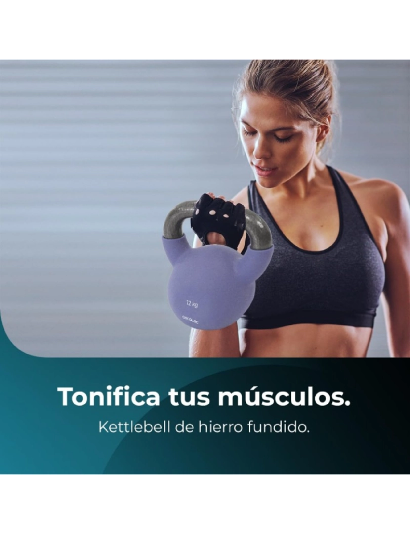 imagem de Cecotec Kettlebell com revestimento de neoprene. 12 kg Ferro fundido. Pega ergonómica. Design estético e fácil de limpar.4