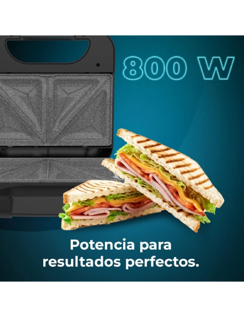 imagem de Cecotec Sanduicheira de 2 sanduíches com acabamentos em aço inoxidável, 800 W de potência, 3 placas intercambiáveis e revestimento antiaderente.3