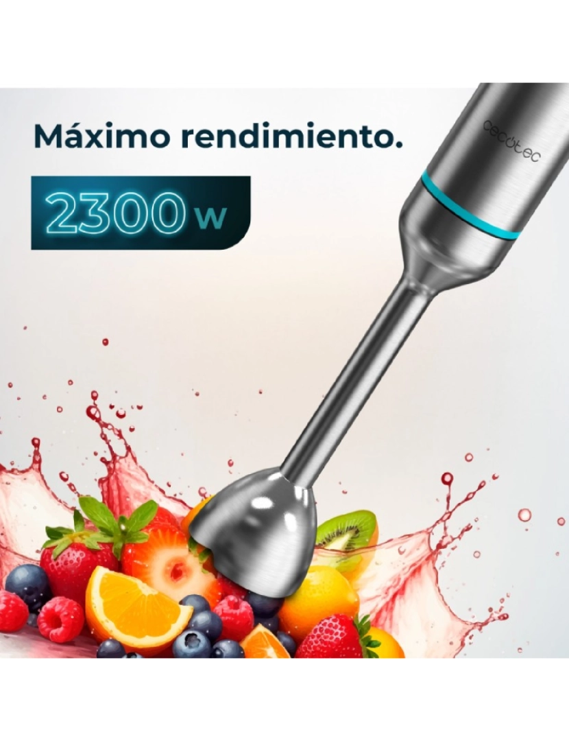 imagem de Cecotec Varinha mágica de 2300 W, tecnologia CrossBlades com lâminas de 4 folhas, revestimento de titânio preto, pé XL extracomprido, proteção antissalpicos e seletor de velocidade com função Pulse. Inclui copo de 700 ml com tampa.2