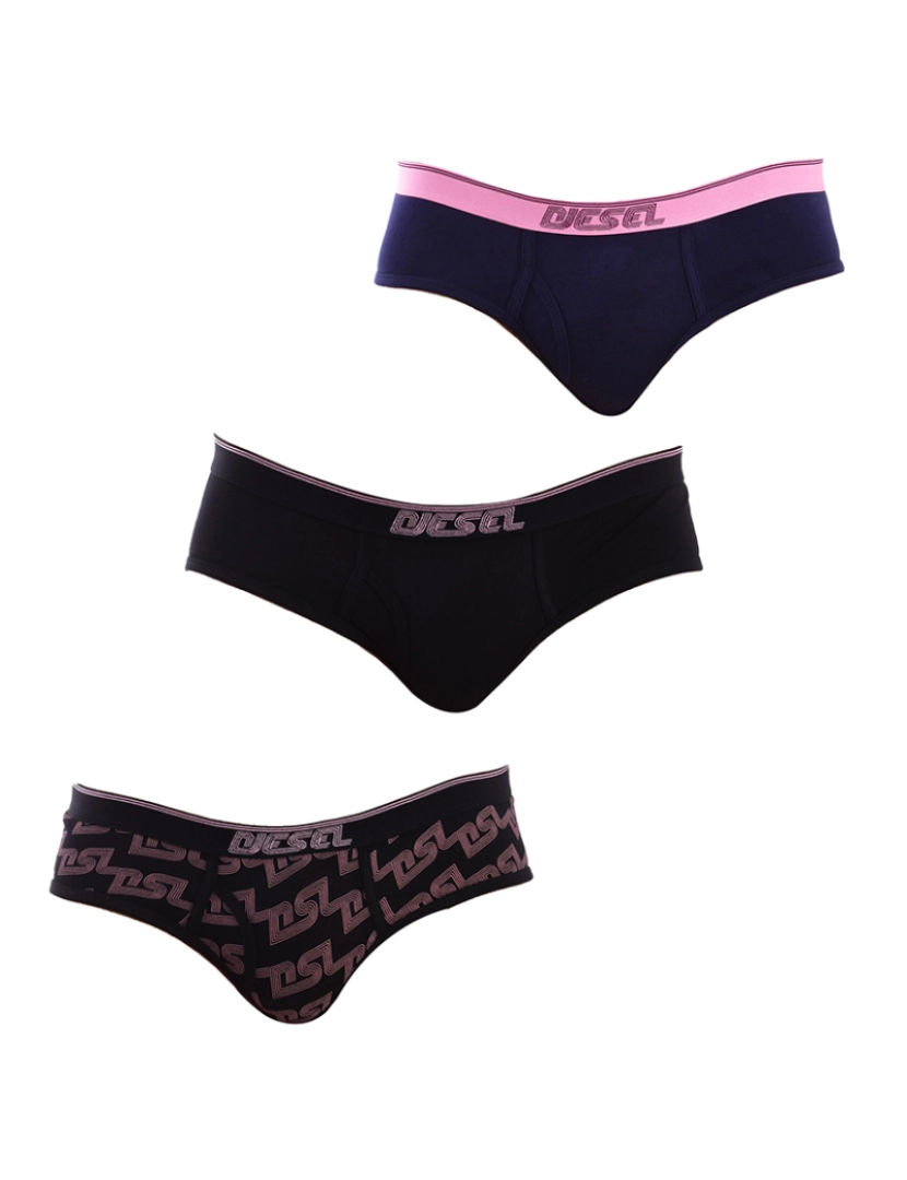 Diesel - Pack-3 Cuecas Algodão Stretch  Preto-rosa-azul