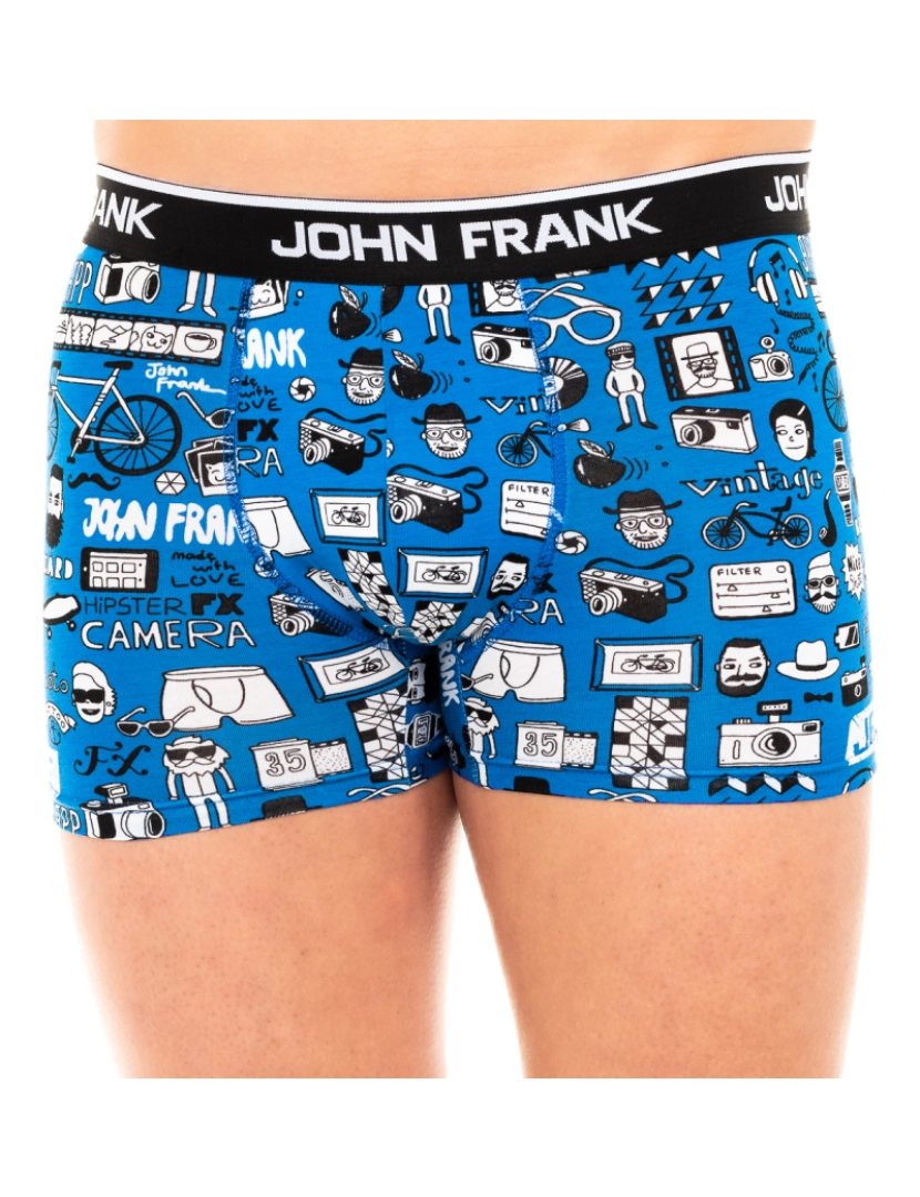 John Frank - Boxer masculino de algodão elástico tecido respirável JFBD216-HIPSTER-MULTICOLOR