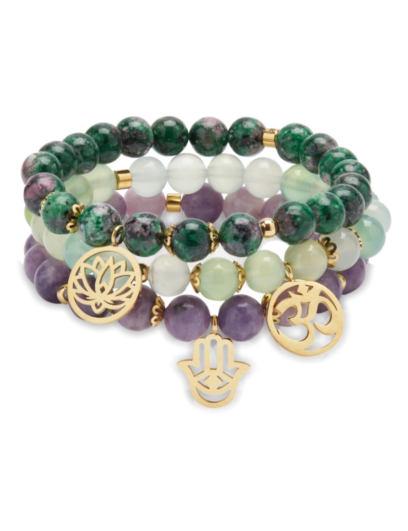 Karma Yoga Shop - Triplo Emotional Release Pulseiras em Lepidolite, Clinozoïsite e Agate Raisin