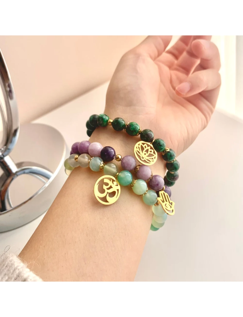 imagem de Triplo Emotional Release Pulseiras em Lepidolite, Clinozoïsite e Agate Raisin3