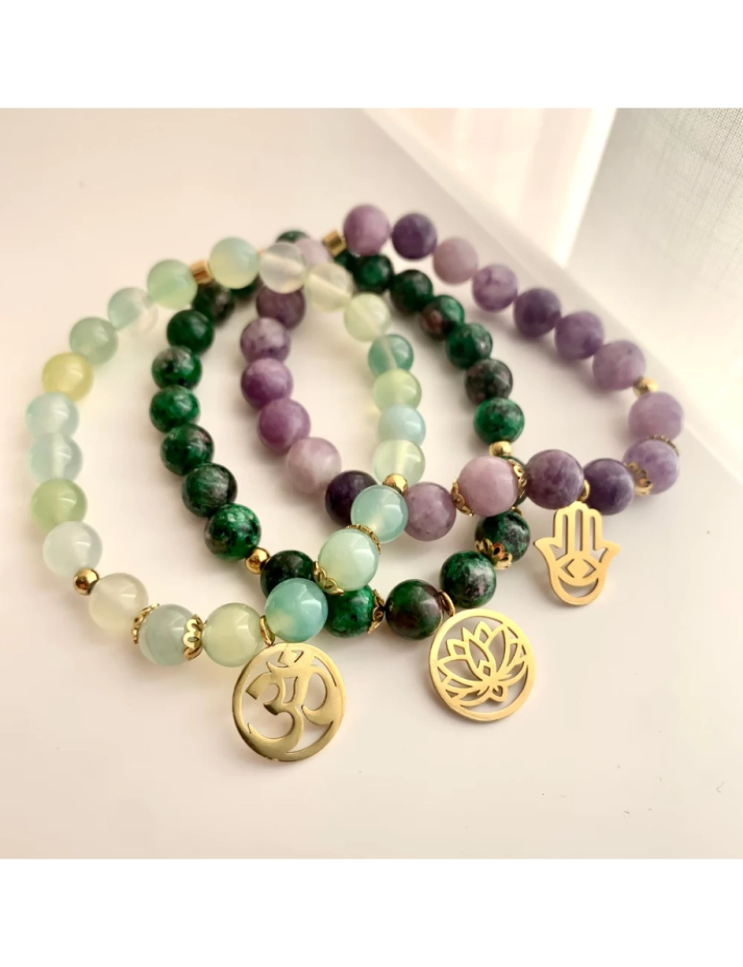 imagem de Triplo Emotional Release Pulseiras em Lepidolite, Clinozoïsite e Agate Raisin4