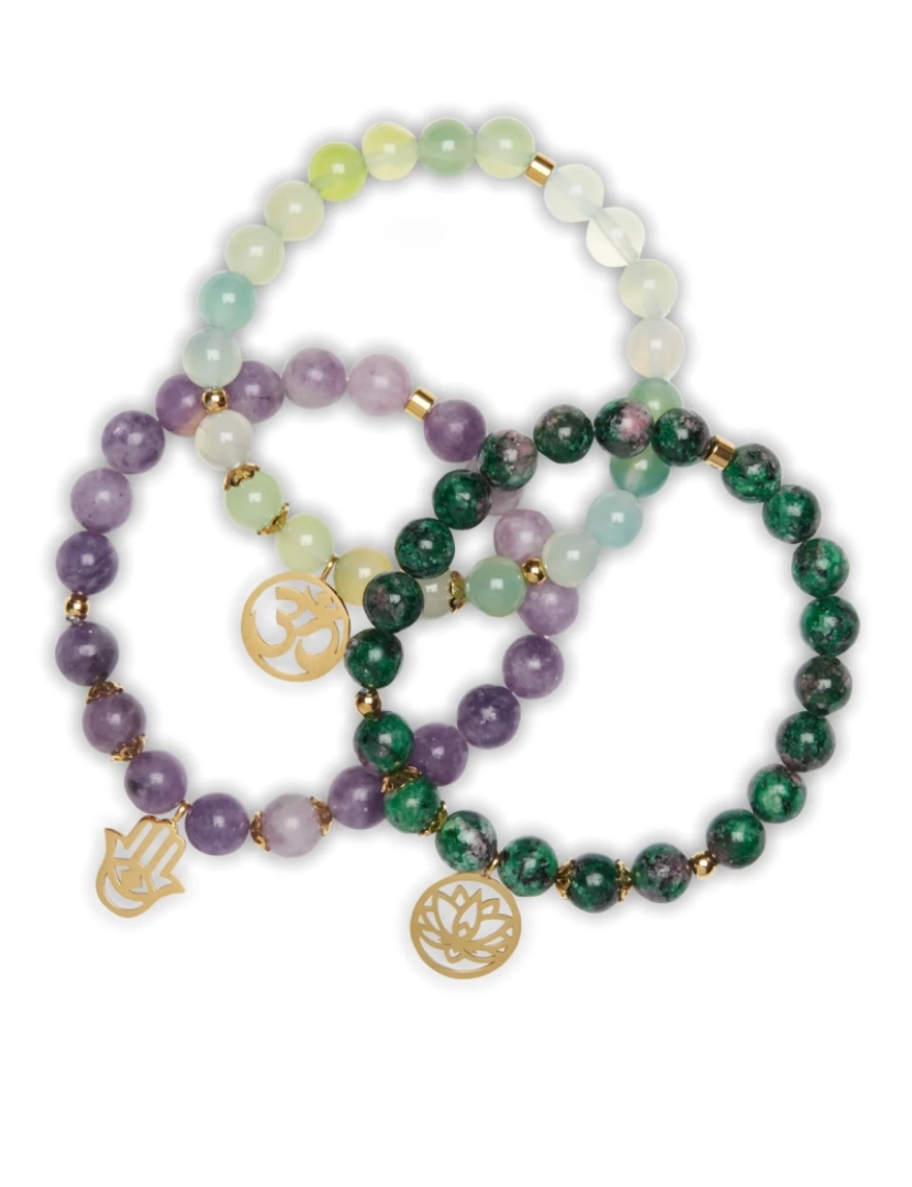 imagem de Triplo Emotional Release Pulseiras em Lepidolite, Clinozoïsite e Agate Raisin8