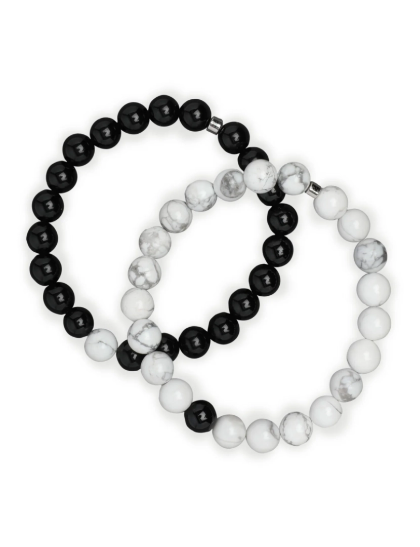 Karma Yoga Shop - Pulseiras DistânciaTM Branco Howlite e Preto Ágata