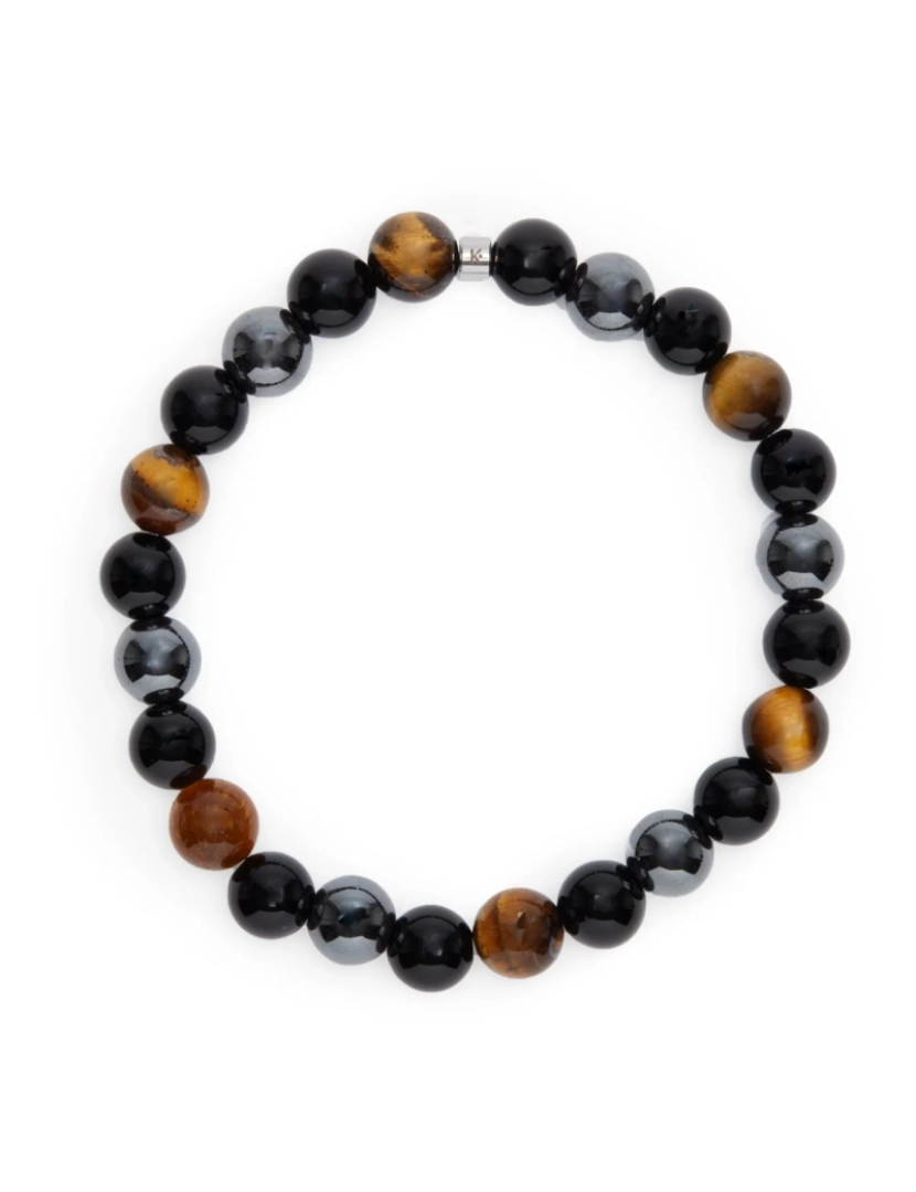 Karma Yoga Shop - Triplo Tiger Eye Protection Pulseira, Hematite preta e obsidiana