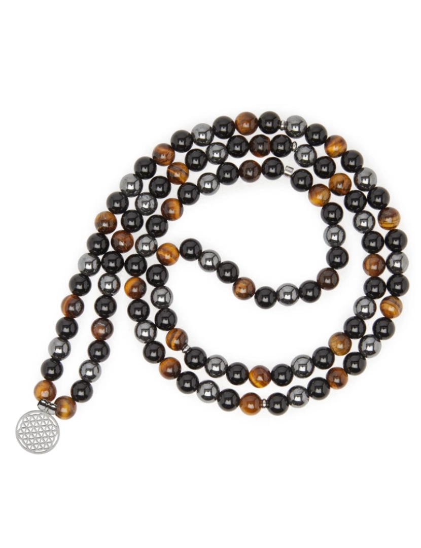 Karma Yoga Shop - Proteção tripla da pulseira de 108 grânulos do olho do tigre, hematite preta e obsidiana