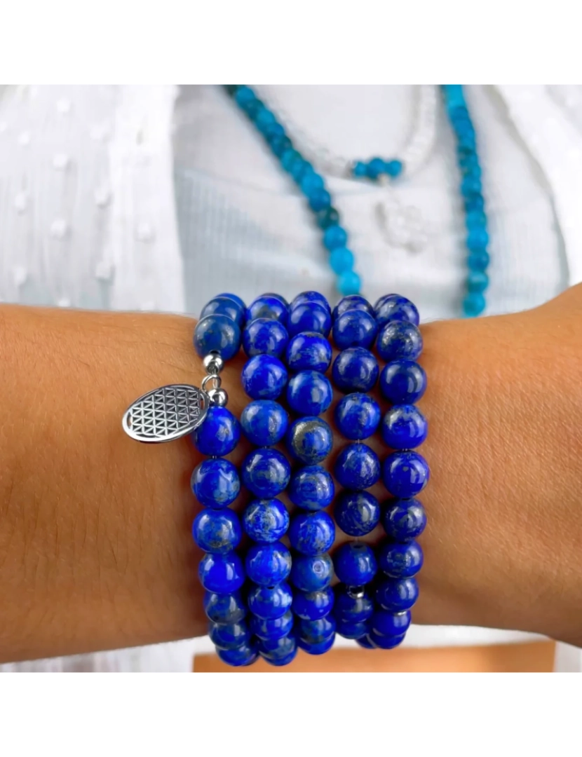 imagem de 3 Olho Mala Pulseira de 108 Lapis Lazuli Beads5