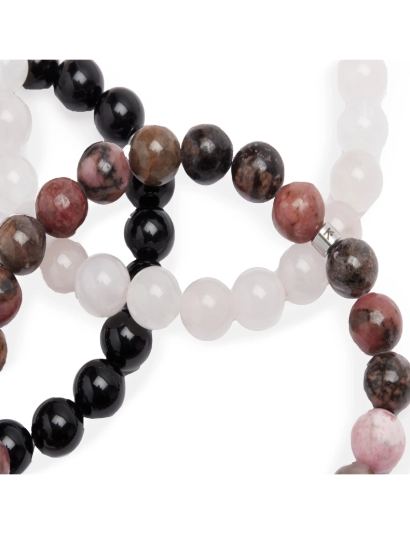 imagem de Pulseira de confiança de amor triplo em quartzo rosa, Rhodonite e Onyx1