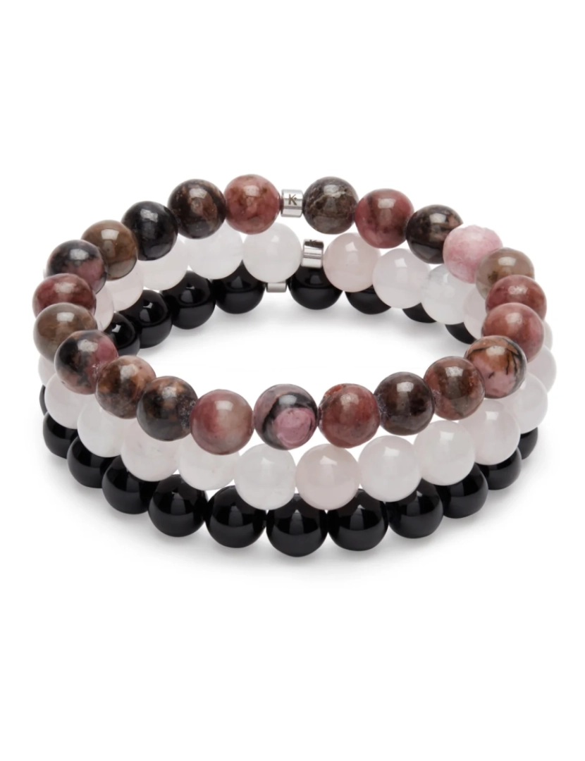 imagem de Pulseira de confiança de amor triplo em quartzo rosa, Rhodonite e Onyx3